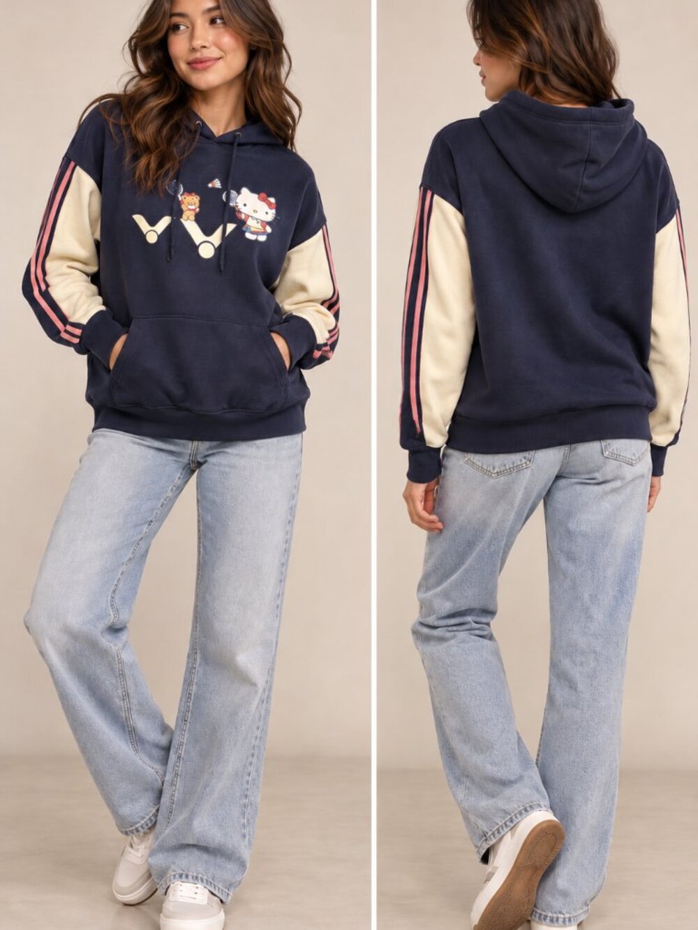 VICTOR x Hello Kitty Sanrio Badminton Oversized Hoodie Navy Size US Small